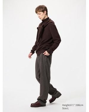 Uniqlo Pantaloni Con Piega Ampi Jersey Soft Con Motivo (Misura Lunga) - Bianco