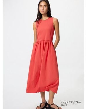 Uniqlo Vestido Combinado Sin Mangas - Rojo