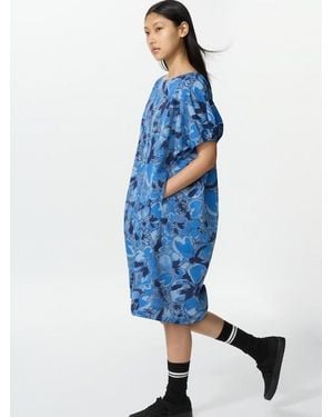 Uniqlo Relaxed Dress (Short Sleeve, Floral) - Blue