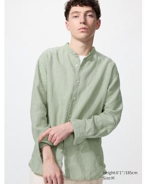 Uniqlo 100% Premium Linen Shirt (Stand Collar) - Green