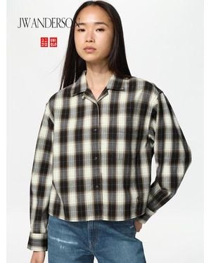 Uniqlo Flannel Boxy Shirt (Checked) - Grey