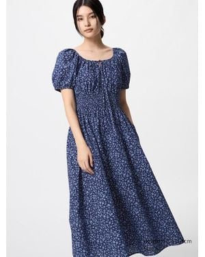 Uniqlo Vestito Arricciato Con Stampa - Blu