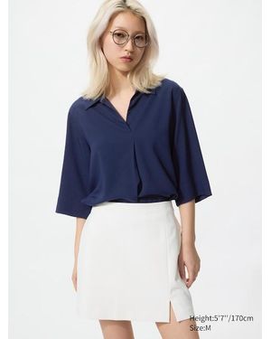 Uniqlo Rayon Skipper Collar Blouse (3/4 Sleeve) - Blue