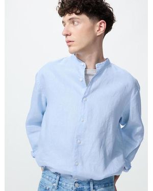 Uniqlo 100% Premium Linen Shirt (Stand Collar) - Blue