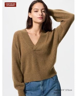 Uniqlo Jersey 100% Cashmere Cuello Pico - Marrón