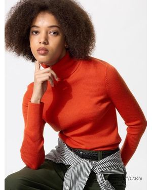 Uniqlo 100% Merino Ribbed Turtleneck Jumper - Red