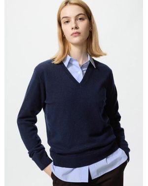 Uniqlo 100% Cashmere V Neck Jumper - Blue