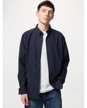 Uniqlo Broadcloth Regular Fit Shirt (Button-Down Collar) - Blue