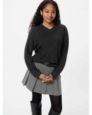 Uniqlo Ribbed Knit Fleece V Neck T-Shirt - Black