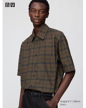 Uniqlo Boxy Shirt (Short Sleeve, Check) - Grey