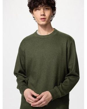 Uniqlo Strickfleece Langarmshirt (Soft, Rundhals) - Grün