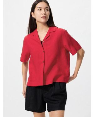 Uniqlo Linen Blend Open Collar Shirt (Short Sleeve) - Red