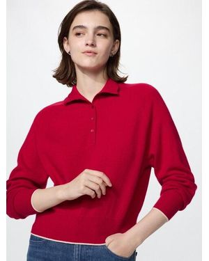 Uniqlo Jersey 100% Cashmere Botones Cuello Alto - Rojo