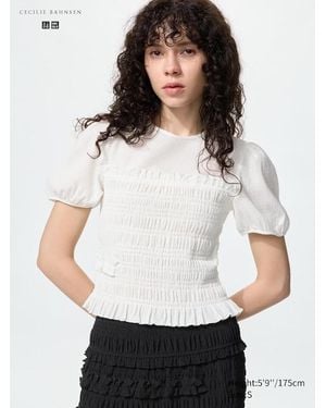 Uniqlo Shirring Volume Sleeve T-Shirt - White