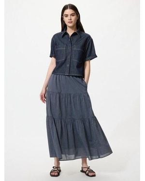 Uniqlo Tiered Maxi Skirt (Striped) - Blue