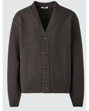 Uniqlo 100 Lammwolle Strickjacke (V-Ausschnitt) - Schwarz
