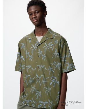Uniqlo Open Collar Shirt (Short Sleeve, Printed) - Green