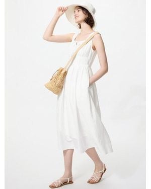 Uniqlo Linen Blend Shirring Dress (Sleeveless) - White