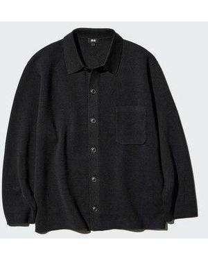 Uniqlo Milano Ribbed Shirt Collar Cardigan - Black