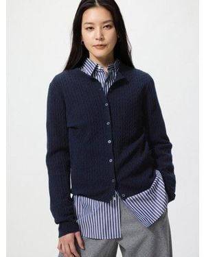 Uniqlo Cárdigan Trenzado Cuello Redondo - Azul