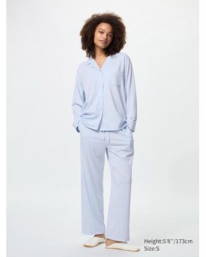 Uniqlo Airism Cotton Pyjamas (Long Sleeve) - Blue