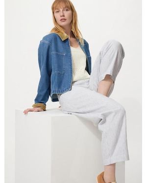Uniqlo Linen Cotton Tapered Trousers (Striped) - Blue