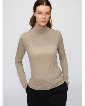 Uniqlo Heattech Extra Warm Cashmere Blend Turtleneck T-Shirt (Long Sleeve) - Natural