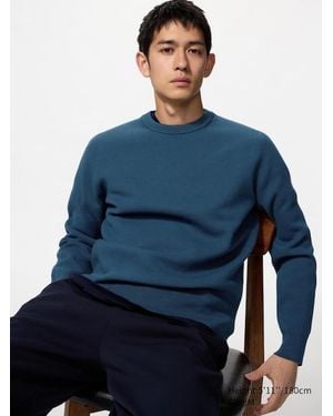 Uniqlo Washable Milano Ribbed Crew Neck Jumper - Blue