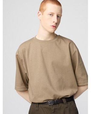 Uniqlo Airism Cotton Oversized Crew Neck T-Shirt - Natural