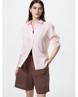 Uniqlo Pantalón Corto Confort Lino Mezcla - Marrón