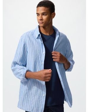 Uniqlo 100% Premium Linen Shirt (Striped) - Blue