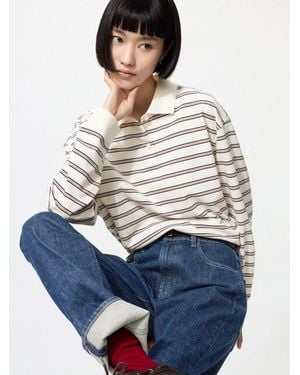 Uniqlo Polo Shirt (Striped, Long Sleeve) - Blue