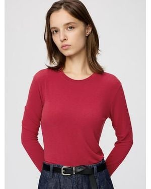Uniqlo Heattech Extra Warm Cashmere Blend Crew Neck T-Shirt (Long Sleeve) - Red