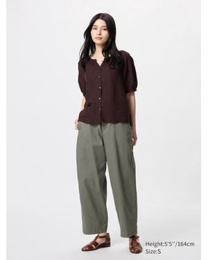Uniqlo Pantaloni Lino Misto Cotone Affusolati - Verde