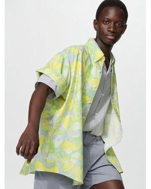 Uniqlo Oxford Oversized Shirt (Short Sleeve, Floral) - Yellow