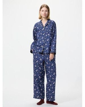 Uniqlo Cotton Pyjamas (Printed, Long Sleeve) - Blue