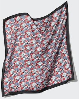 Uniqlo 100% Silk Scarf (Floral) - Blue