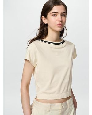 Uniqlo Boat Neck Cropped T-Shirt - Natural