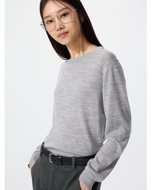 Uniqlo 100 Merinowolle Pullover (Rundhals) - Grau