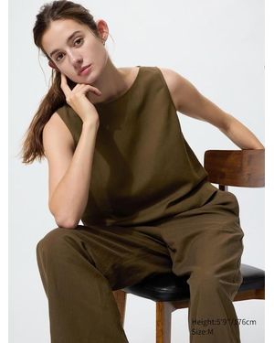 Uniqlo Linen Blend Blouse (Sleeveless) - Brown