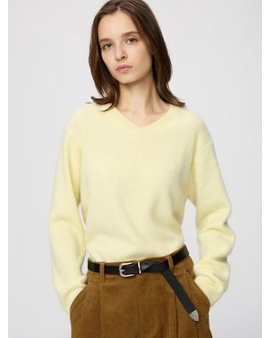 Uniqlo Fluffy 100% Cashmere Relaxed V Neck Jumper - Yellow