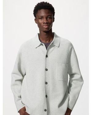 Uniqlo Milano Ribbed Shirt Collar Cardigan - Grey