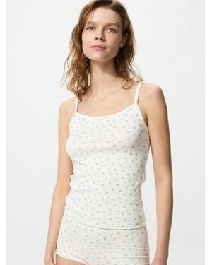 Uniqlo Camiseta Calada Tirantes Corazones - Blanco