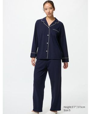 Uniqlo Airism Cotton Pyjamas (Long Sleeve) - Blue