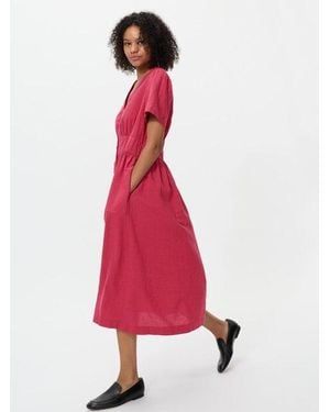 Uniqlo Linen Blend V Neck Dress (Short Sleeve) - Pink
