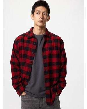 Uniqlo Flannel Shirt (Regular Collar, Checked) - Red