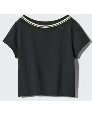 Uniqlo Boat Neck Cropped T-Shirt - Black