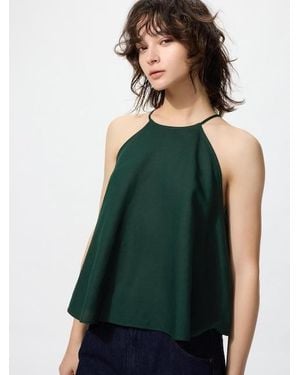 Uniqlo Rayon Linen Halterneck Blouse - Green