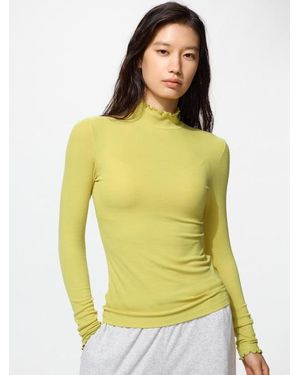 Uniqlo Heattech Extra Warm Cashmere Blend Ribbed High Neck T-Shirt - Yellow