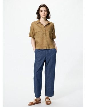 Uniqlo Cotton Relaxed Ankle Trousers (Denim) - Blue